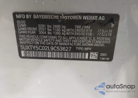 2020 BMW X3 xDrive30I z USA, uszkodzony, nr VIN 5UXTY5C02L9C53627